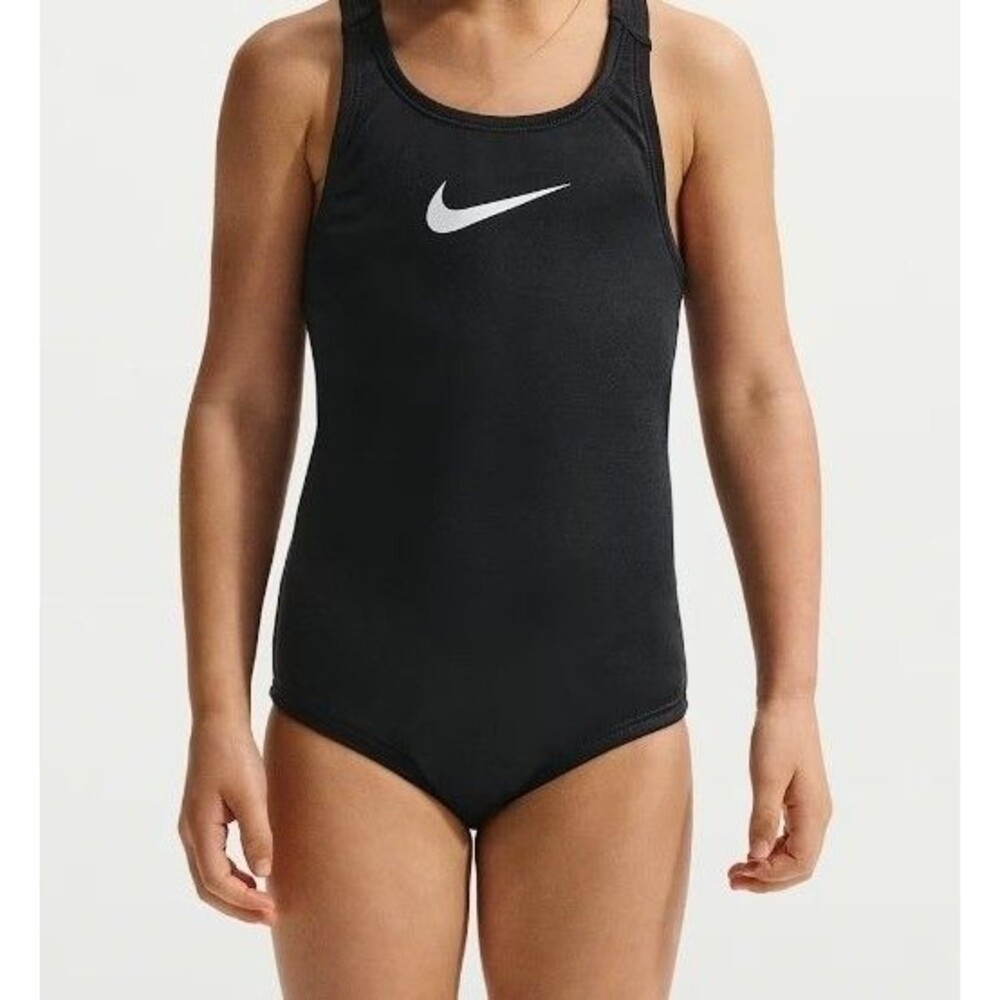 Nike Swim Girl's Solid Black Racerback Swimsuit NESSB711 Size L New